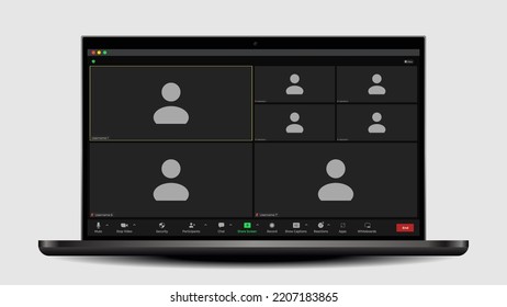Online video call interface template with user icon. Online conference meeting. Call screen template. Video Call Template. Meeting App Flat Vector.