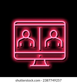 Online-Video-Call Computer-Bildschirm neon Leuchtzeichen Vektor. Bildschirm mit On-line-Videoanruf-Bildschirm