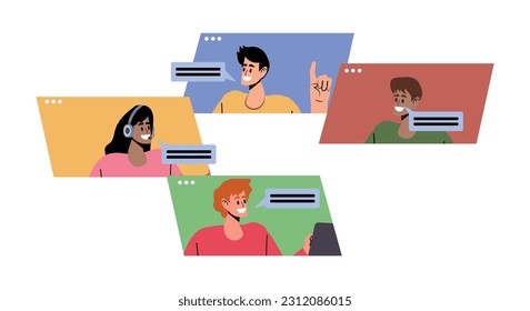 Online video calling for remote conferences. Corporate communication using the internet concept. Distance virtual activity involving people, a team of colleagues.