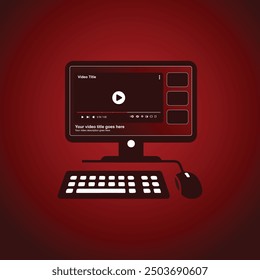 Online video channel on computer screen - Viral videos concept on desktop pc with video player Vector illustration