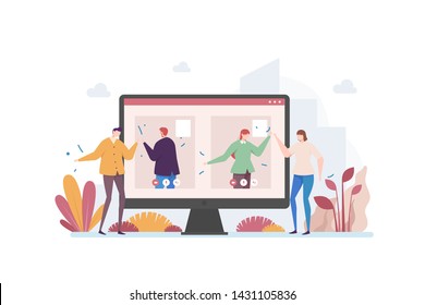 Online Video Chat Vector Illustration Concept Showing Online Interaction Between User, Suitable for landing page, ui, web, mobile app intro card, editorial print, flyer, and banner.