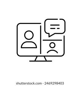 Video En línea Aula basada en chat, educación a distancia. Icono de Vector de trazo perfecto y editable