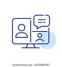 Online video conference call. Chat-based classroom, distant education. Pixel perfect, editable stroke vector icon