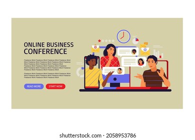 Online video conference concept. Landing page. Vector illustration. Flat.