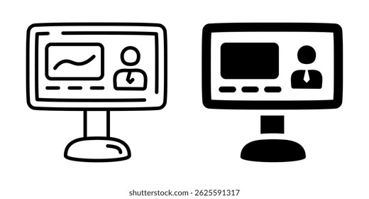 Online video conference icon. Line and silhouette icon.