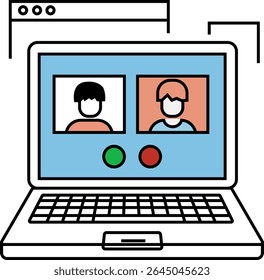 Videoconferência on-line no laptop, comunicação remota, reunião virtual.