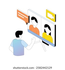 Online video conference vector Gradient isometric Style illustration. Eps 10 File