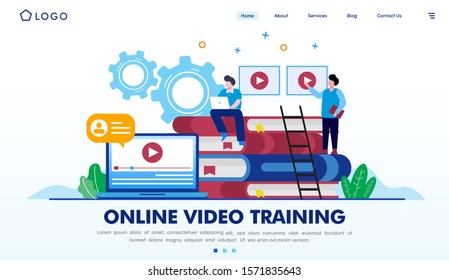 Online video courses training landing page website illustration vector flat design 