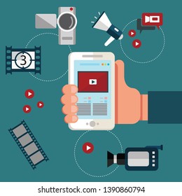 Online video design concept set with blogger media flat icons isolated isolated vector illustration