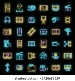 Online video editing icons set outline vector. Video screen player. Play movie