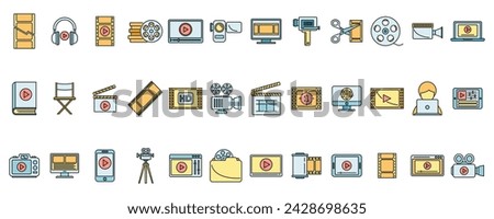 Online video editing icons set outline vector. Video screen player. Play movie