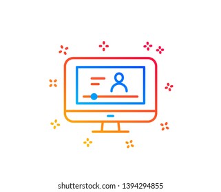 Online Video Education line icon. Computer with Online lecture sign. Web player symbol. Gradient design elements. Linear online video icon. Random shapes. Vector