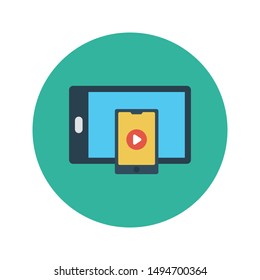 online video glyph flat vector icon