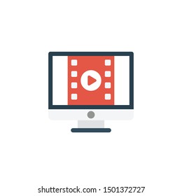 online video glyph flat vector icon