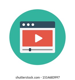 online video glyph flat vector icon
