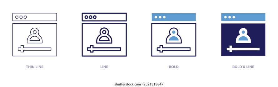 Online-Video-Symbol in 4 verschiedenen Stilen. Dünne Linie, Linie, Fett und Fette Linie. Duotone-Stil. Bearbeitbarer Strich.