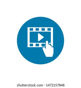 Online video icon - vector hand touch on video player sign or logo element