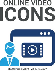 Online video icons, A dynamic collection of icons designed to enhance branding, promotions, and customer engagement, perfect for marketing materials and business applications.