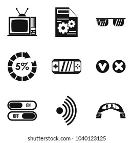 Online video icons set. Simple set of 9 online video vector icons for web isolated on white background