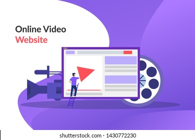 Online video. video marketing campaign, video ad, digital content, promotion, online advertisement vector illustration. Digital video message, online tutorial concept for web landing page, print media