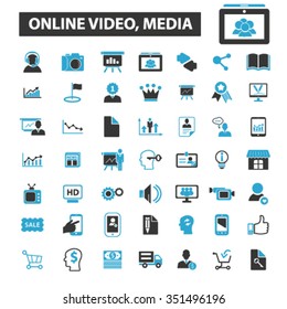 Online Video, Media, Education, Technology, Icons, Signs, Set, Vector 