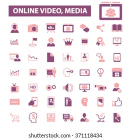 online video, media, education, technology, icons, signs, set, vector 