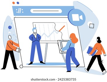 Online video meeting. Vector illustration. Social media platforms facilitate virtual meetings and digital engagements Teleconferences and video calls provide virtual space for productive meetings