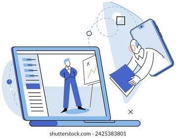 Online video meeting. Vector illustration. Conferences serve as platform for knowledge exchange and communication Effective communication is essential in fostering cooperation in online meetings
