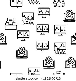 Online Video Meeting Vector Seamless Pattern Thin Line Illustration