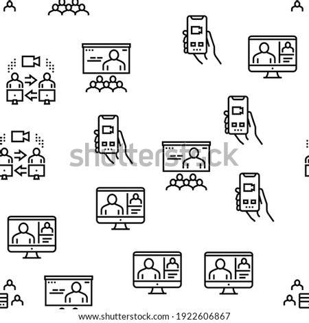 Online Video Meeting Vector Seamless Pattern Thin Line Illustration
