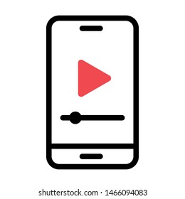 Online video with mobile icon. Video player on mobile screen. Isolate on white background.