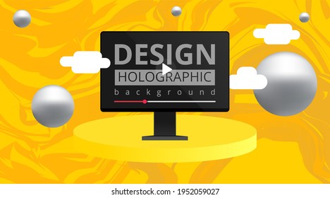  Online video platform header or footer banner template with copy space. Digital Business promotion, video advertising - social media marketing. Abstract yellow and 3d screen with play button vector