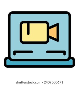 Online video player icon outline vector. Computer learning. Training system color flat