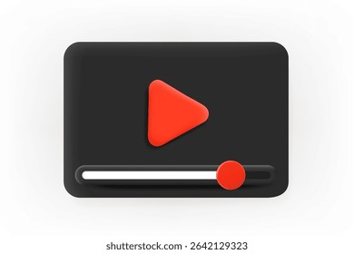 Online video player with play button template with progress bar. Vector 3d application icon