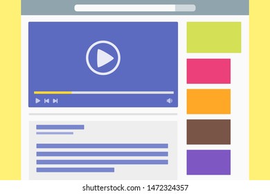 Online Video Player Vector Program User Interface on the website Elements Illustration. Video Player Concept. Can be used in web and mobile. Suitable for infographic.

