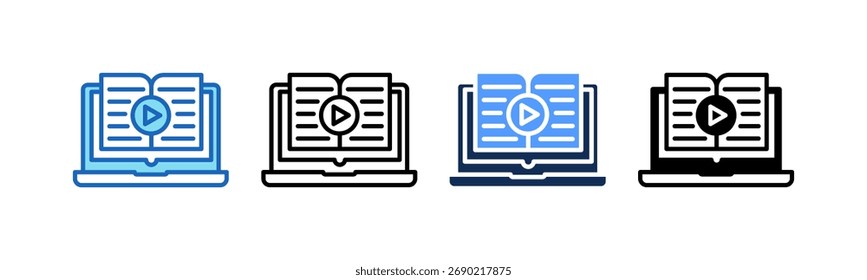 Online Video Reading Icon Multiple Vector Illustration