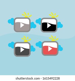 Online Video Red And Gray Liquid Water With Blue Clouds Sun Style Icons Set