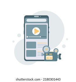 Online video stream concept with camera. Streaming web film, live social media flat illustration. Digital internet television. Cartoon minimal style.