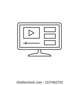 Online-Video-Streaming auf einem Computer-Symbol im Strichformat, Stil einzeln auf weißem Hintergrund
