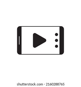 streaming de video en línea en icono móvil en glifo plano negro, estilo relleno aislado en fondo blanco