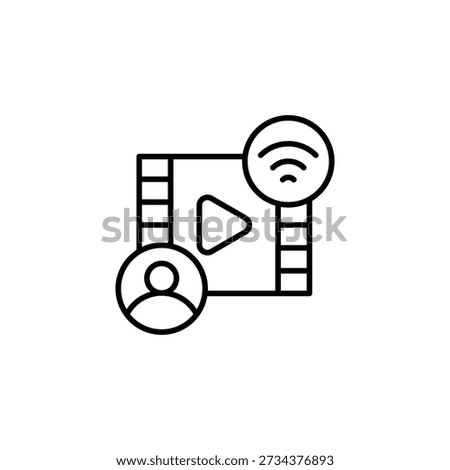 Online Video Streaming With User Profile And Wireless Connection Outline Icon