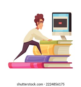 Online video training education learning courses composition with doodle style images on blank background vector illustration