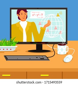 Online video training, webinar vector illustration. Tutor online. Online education banner. 