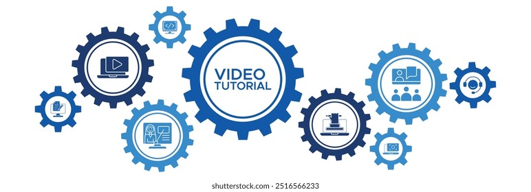 Online Video Tutorial Icon Concept with Learning Support, Teacher Guidance, and Software Training Tools