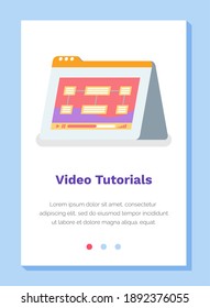Online video tutorials, webinar, distance education, e-learning, business training vector illutration. Website landing page template. Drawing up graphic diagrams. Video how to make a sequential scheme
