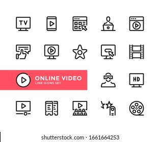 Iconos de línea vectorial de vídeo en línea. Conjunto simple de símbolos de esquema, elementos de diseño gráfico.