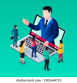 Online video webinar concept background. Isometric illustration of online video webinar vector concept background for web design