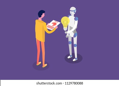 Online virtual assistant, chat bot isometric concept. Vector illustration.