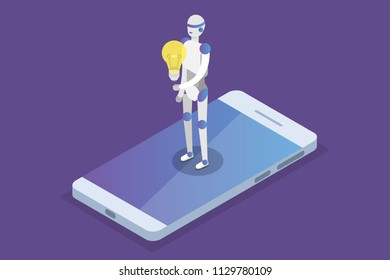 Online virtual assistant, chat bot isometric concept. Vector illustration.