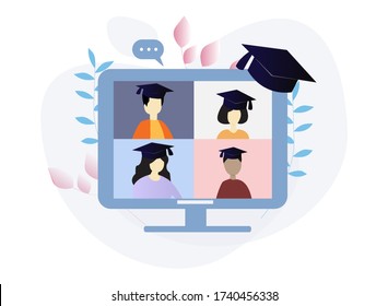 Online Virtual Graduation conference. Study from home concept. Remote education.